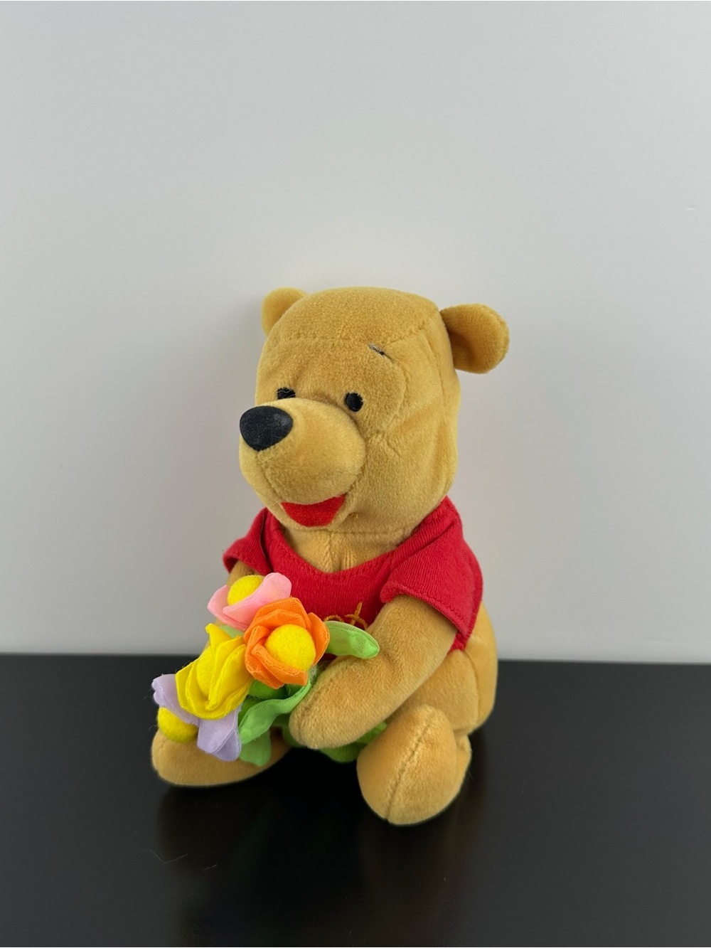 Disney Winnie the Pooh Teddy Bear Beanie Holding Flowers 8” Plush Stuffed Animal